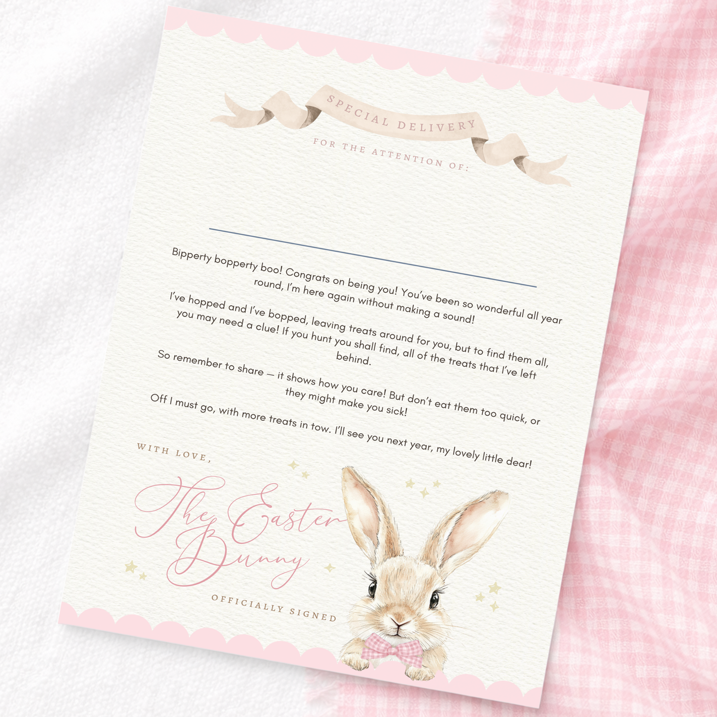 Gingham Bunny Easter Certificate