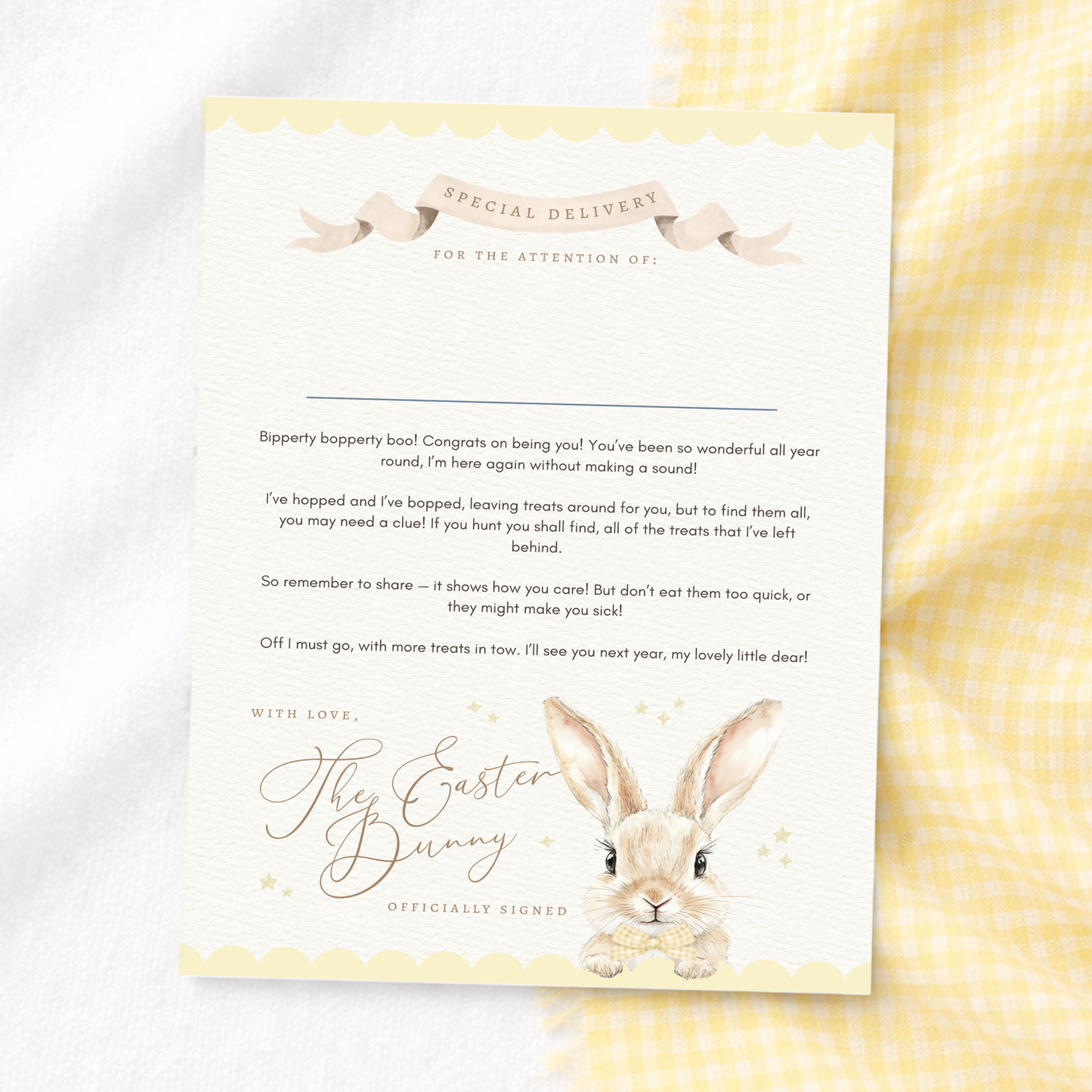 Gingham Bunny Easter Certificate
