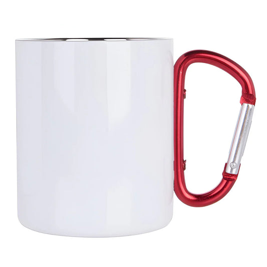 Enamel Mug - RED HANDLE - White Steel - 300ml